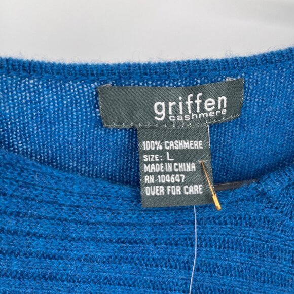 Griffen Cashmere Long Sleeve Sweater Size L Teal Blue Boat Neck Knit Pullover - Picture 8 of 10